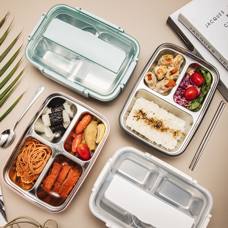 Stainless Steel Lunch Storage Container with Three Sections, Complete with Utensils And a Leak-Proof Design, Perfect for Adults on The Go, Whether at Work Or Traveling. A Great Durable Gift Option for Christmas