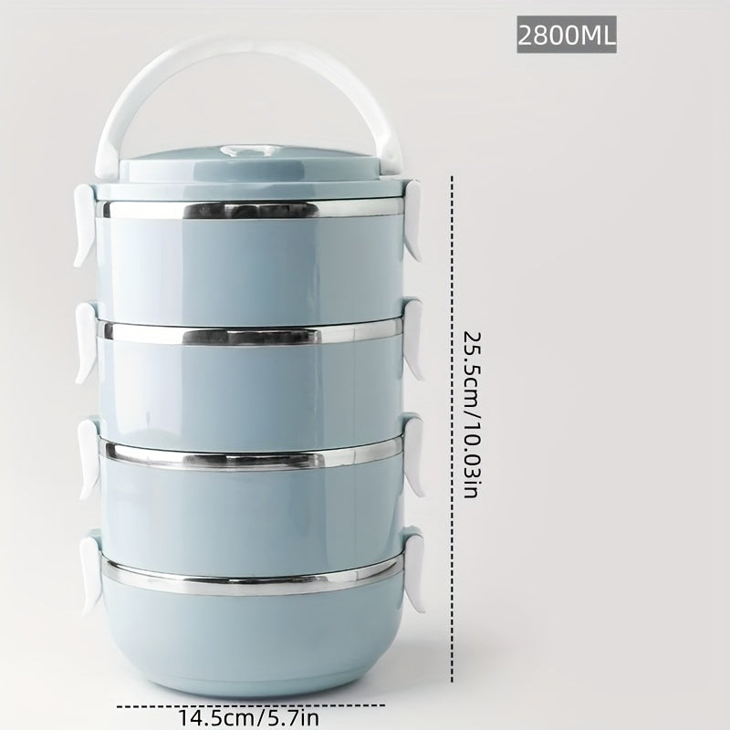 Set of Lunch Boxes Made of Stainless Steel - Class 1 Insulated Bento Container with a Lid, Designed for Hand Washing, Cylindrical Shape, Manually Operated, Ideal for Use at The Office, School, Camping, Picnics, Or in a Kitchen Locker (47.34oz)