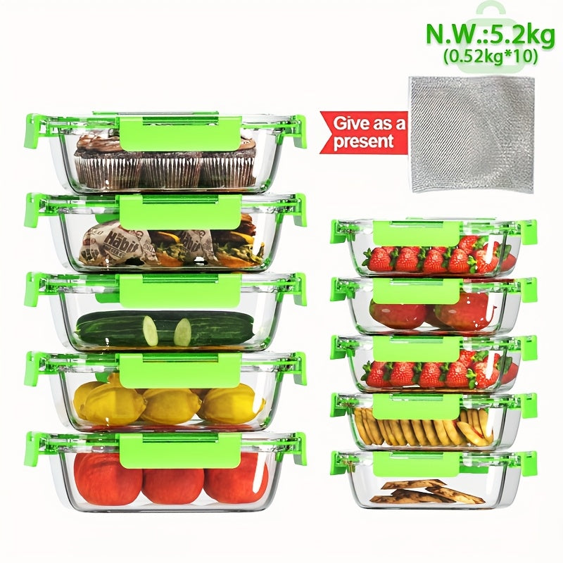 Set of 21pcs (10 Containers + 10 Lids + 1 Dishcloth) for Preparing Christmas Meals, Featuring Food Storage Containers with Snap-Lock Lids. These Sealed Lunch Containers Are Suitable for Microwave, Oven, Refrigerator, And Dishwasher Use
