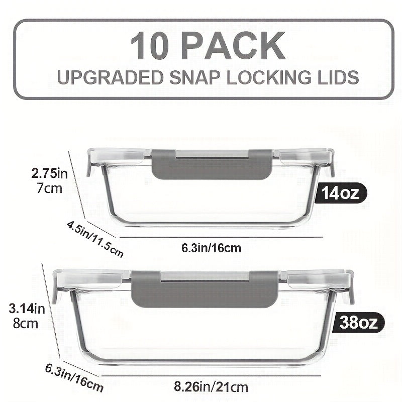 Set of 21pcs (10 Containers + 10 Lids + 1 Dishcloth) for Preparing Christmas Meals, Featuring Food Storage Containers with Snap-Lock Lids. These Sealed Lunch Containers Are Suitable for Microwave, Oven, Refrigerator, And Dishwasher Use