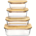 4pcs BPA-Free Glass Food Storage Containers with Bamboo Lids – Microwave, Oven, Freezer & Dishwasher Safe, Stackable for Space-Saving Kitchen Organization, Perfect for Meal Prep, Bento, and Leftovers, Food Storage Organizer