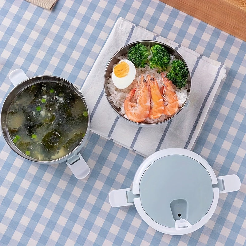 Set of Lunch Boxes Made of Stainless Steel - Class 1 Insulated Bento Container with a Lid, Designed for Hand Washing, Cylindrical Shape, Manually Operated, Ideal for Use at The Office, School, Camping, Picnics, Or in a Kitchen Locker (47.34oz)