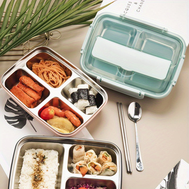 Stainless Steel Lunch Storage Container with Three Sections, Complete with Utensils And a Leak-Proof Design, Perfect for Adults on The Go, Whether at Work Or Traveling. A Great Durable Gift Option for Christmas