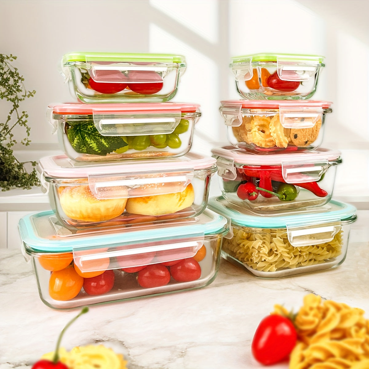16pcs Sealed Glass Food Storage Containers, Lunch Boxes, Microwave Ovens, Ovens - Perfect For Salads, Fruits, Vegetables, And Sandwiches, Lunch Boxes | Sealed Storage | Durable Glass, Food Storage Containers (8 Lids+8 Containers)