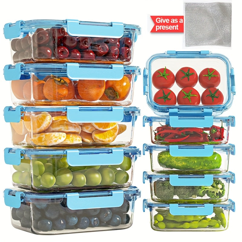Set of 21pcs (10 Containers + 10 Lids + 1 Dishcloth) for Preparing Christmas Meals, Featuring Food Storage Containers with Snap-Lock Lids. These Sealed Lunch Containers Are Suitable for Microwave, Oven, Refrigerator, And Dishwasher Use