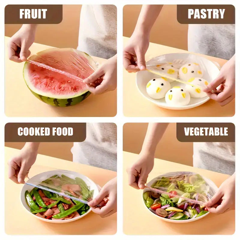 400pcs of oversized food grade plastic cling film cover- stretchable and reusable elastic food cover| transparent bowl and plate cover| odorless kitchen film, suitable for barbecue, restaurants, household use, as well as Halloween, Saint Nicho, Party