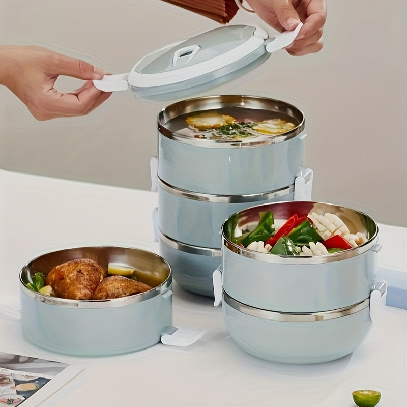 1 stainless steel lunch box set - 2\u002F 3-layer thermally insulated bento box with lid, hand washing, cylindrical, manual operation, storage container for office, school, camping, picnic kitchen
