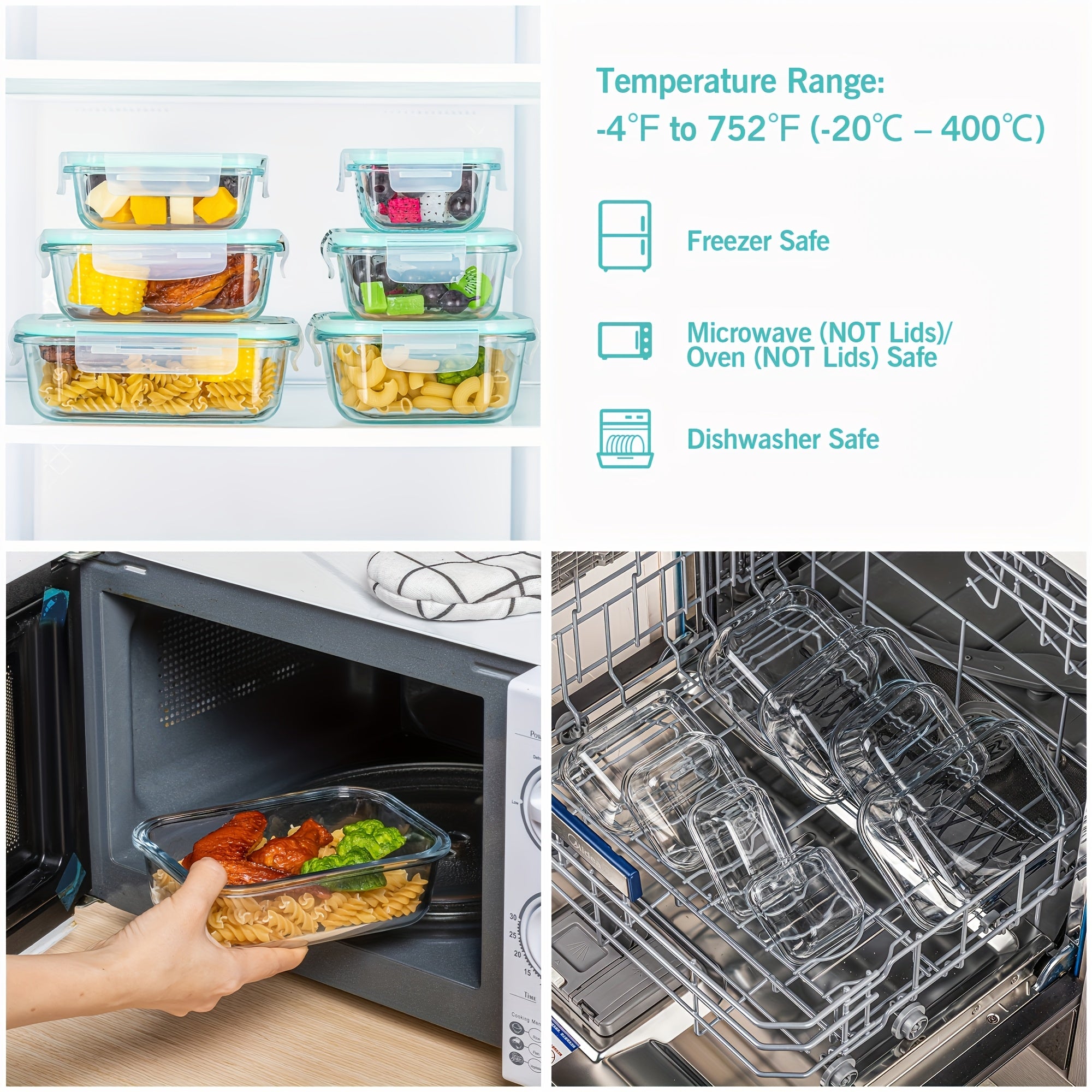 16pcs Sealed Glass Food Storage Containers, Lunch Boxes, Microwave Ovens, Ovens - Perfect For Salads, Fruits, Vegetables, And Sandwiches, Lunch Boxes | Sealed Storage | Durable Glass, Food Storage Containers (8 Lids+8 Containers)