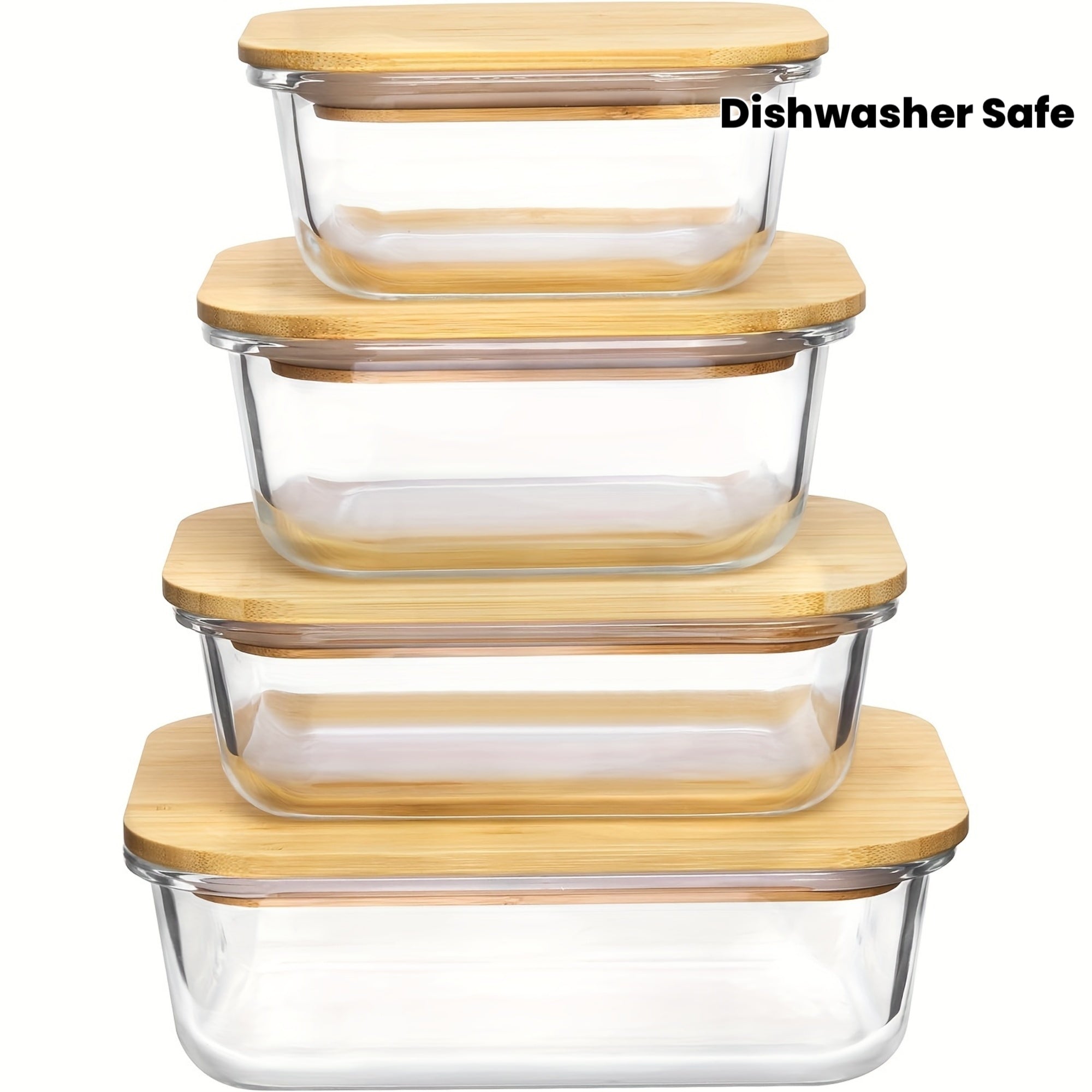 4pcs BPA-Free Glass Food Storage Containers with Bamboo Lids – Microwave, Oven, Freezer & Dishwasher Safe, Stackable for Space-Saving Kitchen Organization, Perfect for Meal Prep, Bento, and Leftovers, Food Storage Organizer