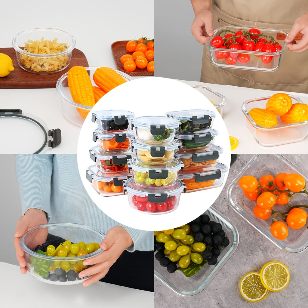 12pcs Thickened Storage Containers with Lids | Leak Proof Airtight Bento Boxes for Microwave, Oven, Freezer, and Dishwasher | Rectangular Shape, Clip-on Closure, Microwave Safe, Reusable by JIASLING