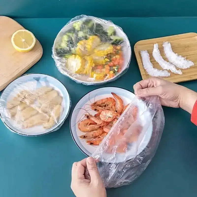 400pcs of oversized food grade plastic cling film cover- stretchable and reusable elastic food cover| transparent bowl and plate cover| odorless kitchen film, suitable for barbecue, restaurants, household use, as well as Halloween, Saint Nicho, Party