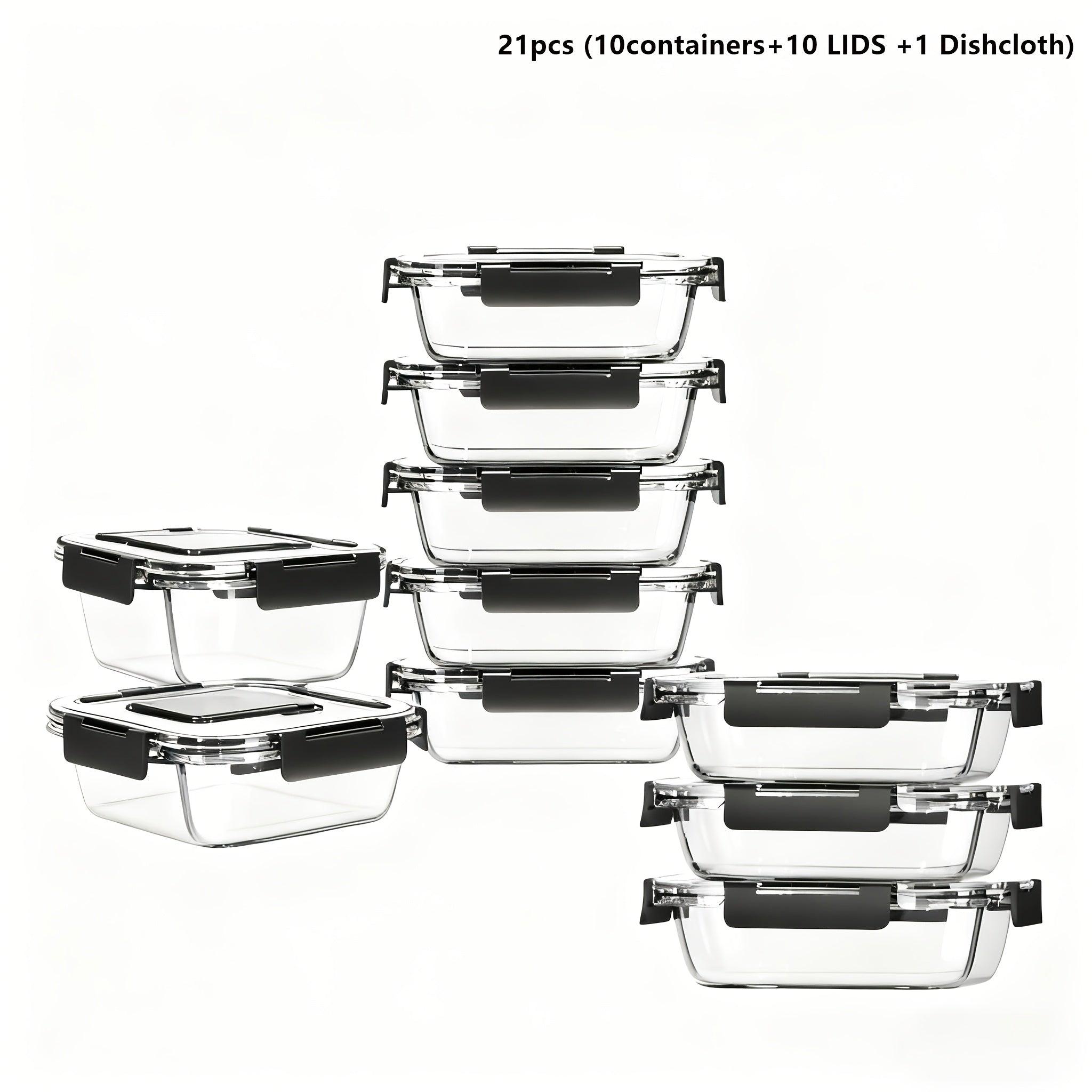 Set of 21pcs (10 Containers + 10 Lids + 1 Dishcloth) for Preparing Christmas Meals, Featuring Food Storage Containers with Snap-Lock Lids. These Sealed Lunch Containers Are Suitable for Microwave, Oven, Refrigerator, And Dishwasher Use