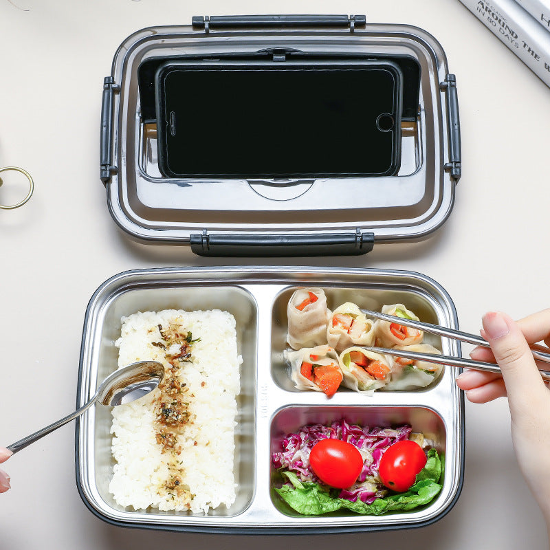 Stainless Steel Lunch Storage Container with Three Sections, Complete with Utensils And a Leak-Proof Design, Perfect for Adults on The Go, Whether at Work Or Traveling. A Great Durable Gift Option for Christmas