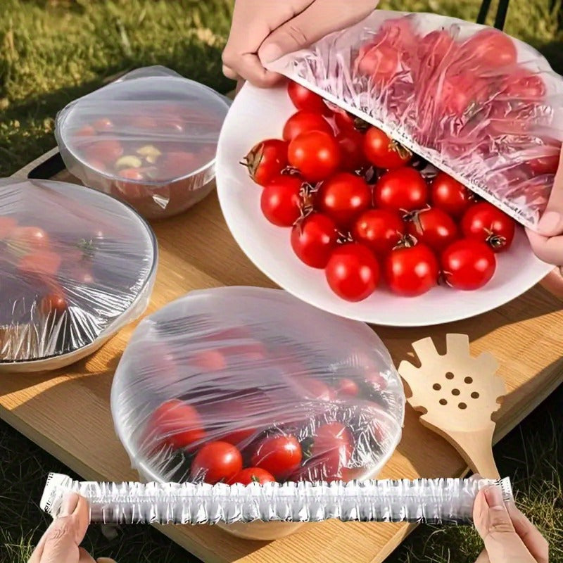 500pcs Reusable Thickened Elastic Food Grade Plastic Wrap - Tight Household Fresh Keeper, Transparent Stretchable Plastic Dish Sealing Cover for Kitchen and Restaurant
