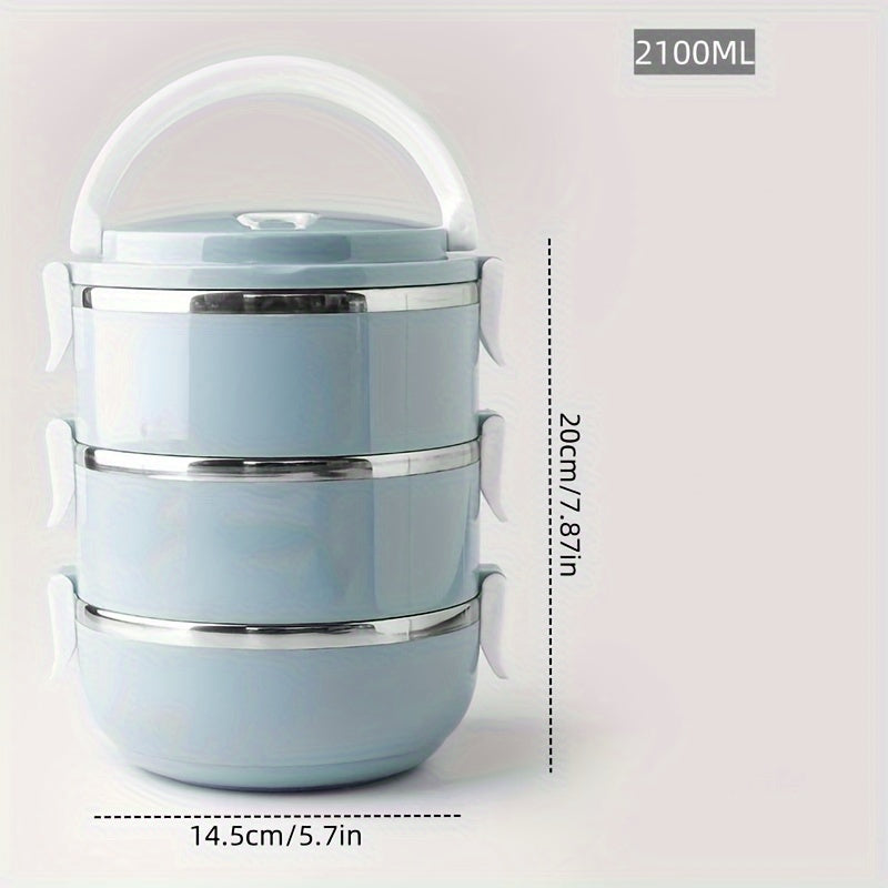 Set of Lunch Boxes Made of Stainless Steel - Class 1 Insulated Bento Container with a Lid, Designed for Hand Washing, Cylindrical Shape, Manually Operated, Ideal for Use at The Office, School, Camping, Picnics, Or in a Kitchen Locker (47.34oz)