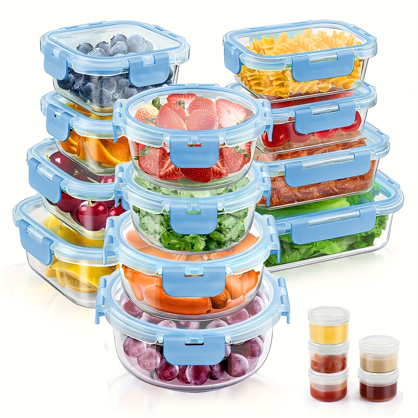 A 34pcs Collection of Glass Food Storage Containers Complete with Lids, Featuring Airtight Meal Prep Options (17 Containers And 17 Lids), Designed to Be Leak-Proof, Bpa-Free, And Safe for Use in The Microwave, Oven, Freezer, And Dishwasher