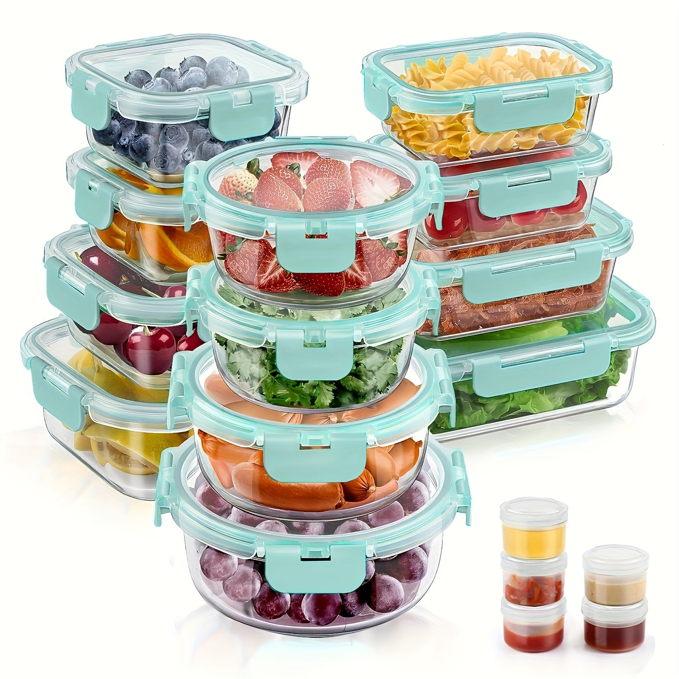 A 34pcs Collection of Glass Food Storage Containers Complete with Lids, Featuring Airtight Meal Prep Options (17 Containers And 17 Lids), Designed to Be Leak-Proof, Bpa-Free, And Safe for Use in The Microwave, Oven, Freezer, And Dishwasher