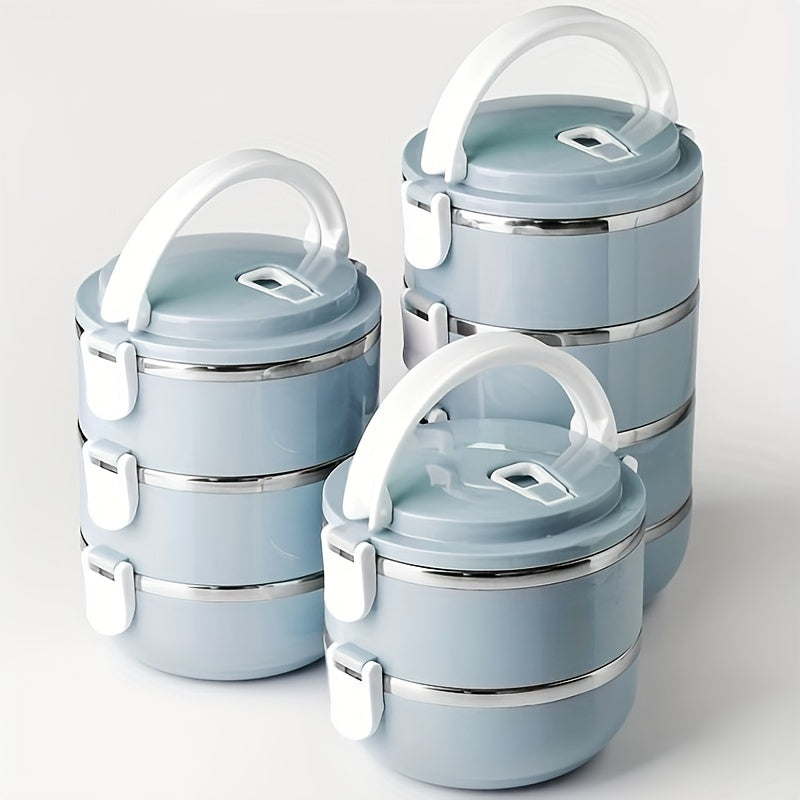 Set of Lunch Boxes Made of Stainless Steel - Class 1 Insulated Bento Container with a Lid, Designed for Hand Washing, Cylindrical Shape, Manually Operated, Ideal for Use at The Office, School, Camping, Picnics, Or in a Kitchen Locker (47.34oz)