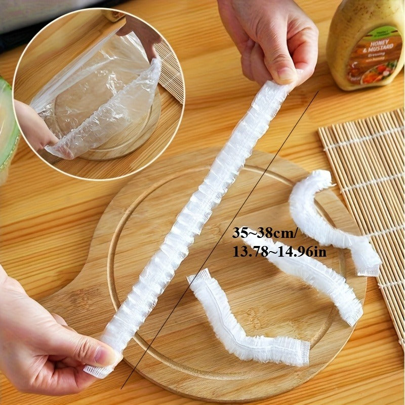 500pcs Reusable Thickened Elastic Food Grade Plastic Wrap - Tight Household Fresh Keeper, Transparent Stretchable Plastic Dish Sealing Cover for Kitchen and Restaurant