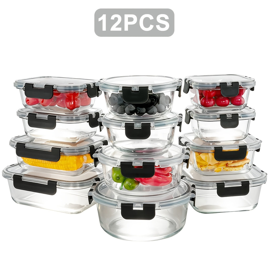 12pcs Thickened Storage Containers with Lids | Leak Proof Airtight Bento Boxes for Microwave, Oven, Freezer, and Dishwasher | Rectangular Shape, Clip-on Closure, Microwave Safe, Reusable by JIASLING