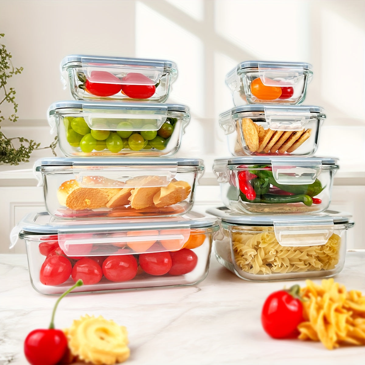 16pcs Sealed Glass Food Storage Containers, Lunch Boxes, Microwave Ovens, Ovens - Perfect For Salads, Fruits, Vegetables, And Sandwiches, Lunch Boxes | Sealed Storage | Durable Glass, Food Storage Containers (8 Lids+8 Containers)