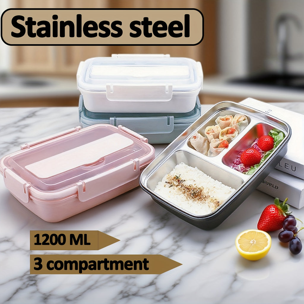 Stainless Steel Lunch Storage Container with Three Sections, Complete with Utensils And a Leak-Proof Design, Perfect for Adults on The Go, Whether at Work Or Traveling. A Great Durable Gift Option for Christmas