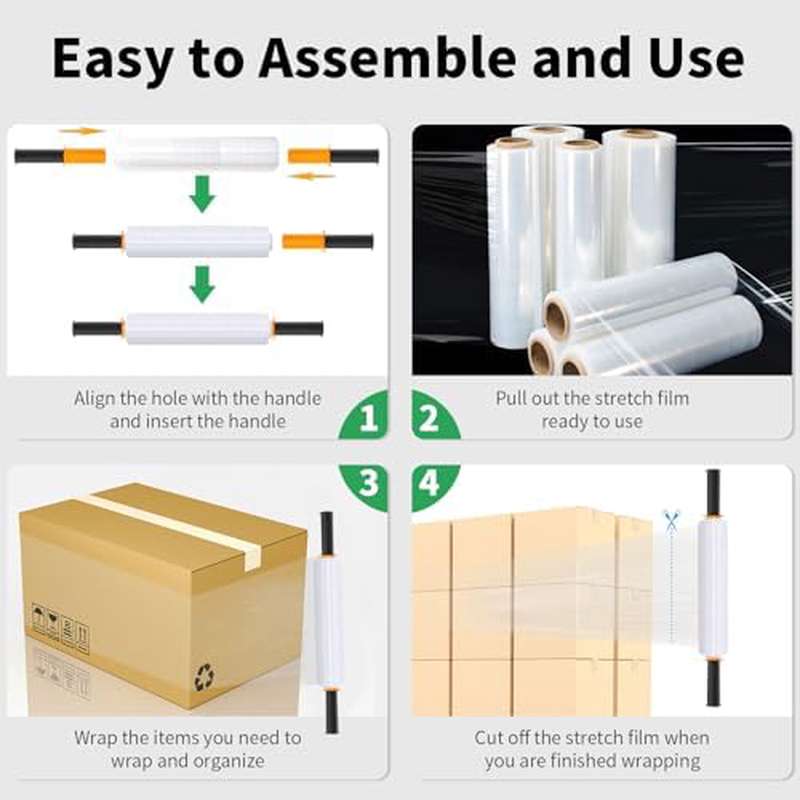 Stretch Film, Stretch Wrap with Handles Industrial Strength, Moving Wrapping Plastic Roll, Shrink Wrap for Pallet Wrap, 15 x 1000 Feet, 3 Pack, 60 Gauge