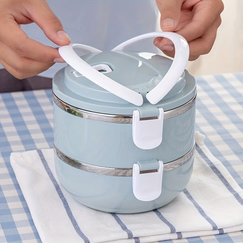 1 stainless steel lunch box set - 2\u002F 3-layer thermally insulated bento box with lid, hand washing, cylindrical, manual operation, storage container for office, school, camping, picnic kitchen