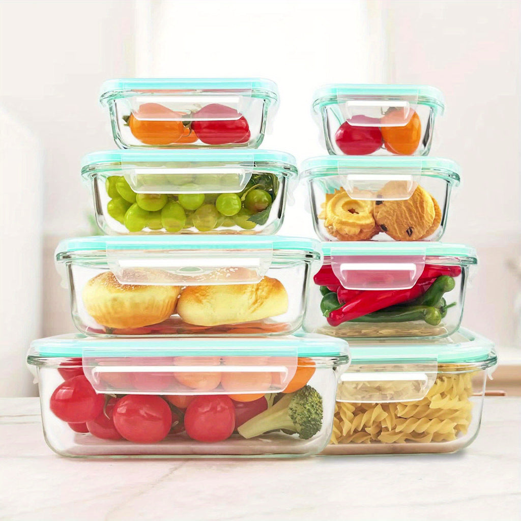 16pcs Sealed Glass Food Storage Containers, Lunch Boxes, Microwave Ovens, Ovens - Perfect For Salads, Fruits, Vegetables, And Sandwiches, Lunch Boxes | Sealed Storage | Durable Glass, Food Storage Containers (8 Lids+8 Containers)