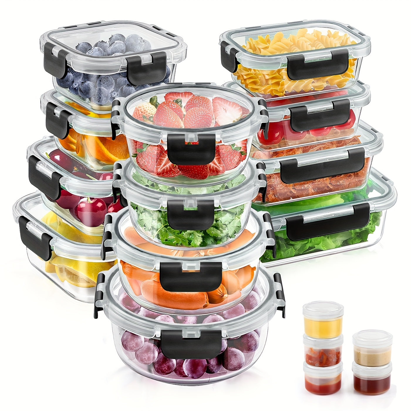 A 34pcs Collection of Glass Food Storage Containers Complete with Lids, Featuring Airtight Meal Prep Options (17 Containers And 17 Lids), Designed to Be Leak-Proof, Bpa-Free, And Safe for Use in The Microwave, Oven, Freezer, And Dishwasher