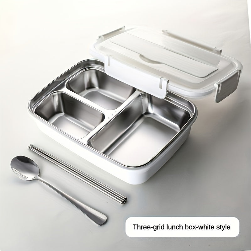 Bento storage box, 304 stainless steel partitioned lunch box, three-pack and four-pack large capacity, sealed and leak-proof, tableware with chopsticks and spoons are super convenient, dining cover is used as a mobile phone stand, family dining is su