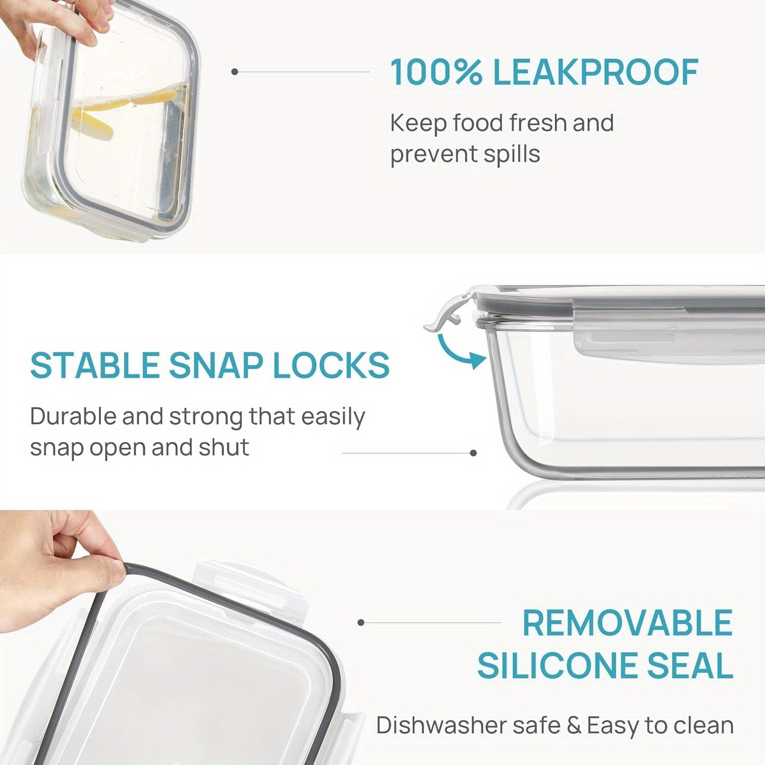 2Pack 1860ml\u002F 63oz Large Glass Storage Containers With Lids, Baking Container With Snap Airtight Lids For Microwave, Oven, Meal Prep Food Container Set, Leak Proof, For Freezer, Dishwasher