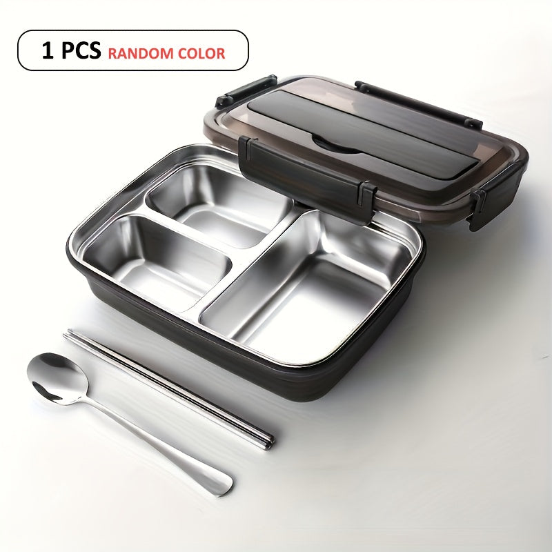 Bento storage box, 304 stainless steel partitioned lunch box, three-pack and four-pack large capacity, sealed and leak-proof, tableware with chopsticks and spoons are super convenient, dining cover is used as a mobile phone stand, family dining is su