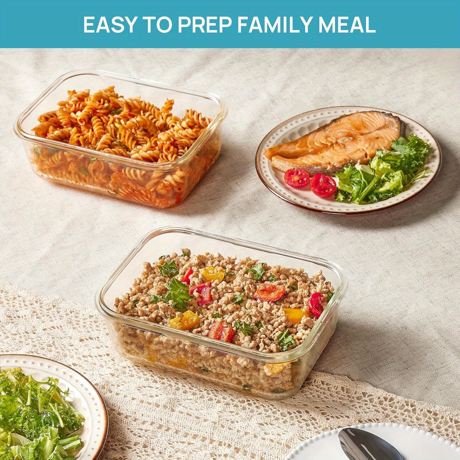 2Pack 1860ml\u002F 63oz Large Glass Storage Containers With Lids, Baking Container With Snap Airtight Lids For Microwave, Oven, Meal Prep Food Container Set, Leak Proof, For Freezer, Dishwasher