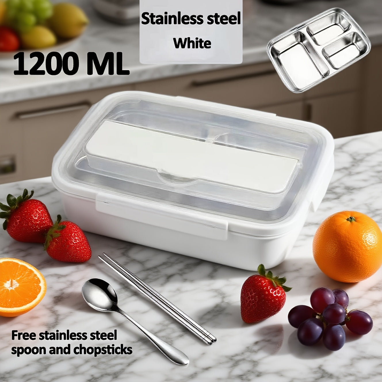 Stainless Steel Lunch Storage Container with Three Sections, Complete with Utensils And a Leak-Proof Design, Perfect for Adults on The Go, Whether at Work Or Traveling. A Great Durable Gift Option for Christmas