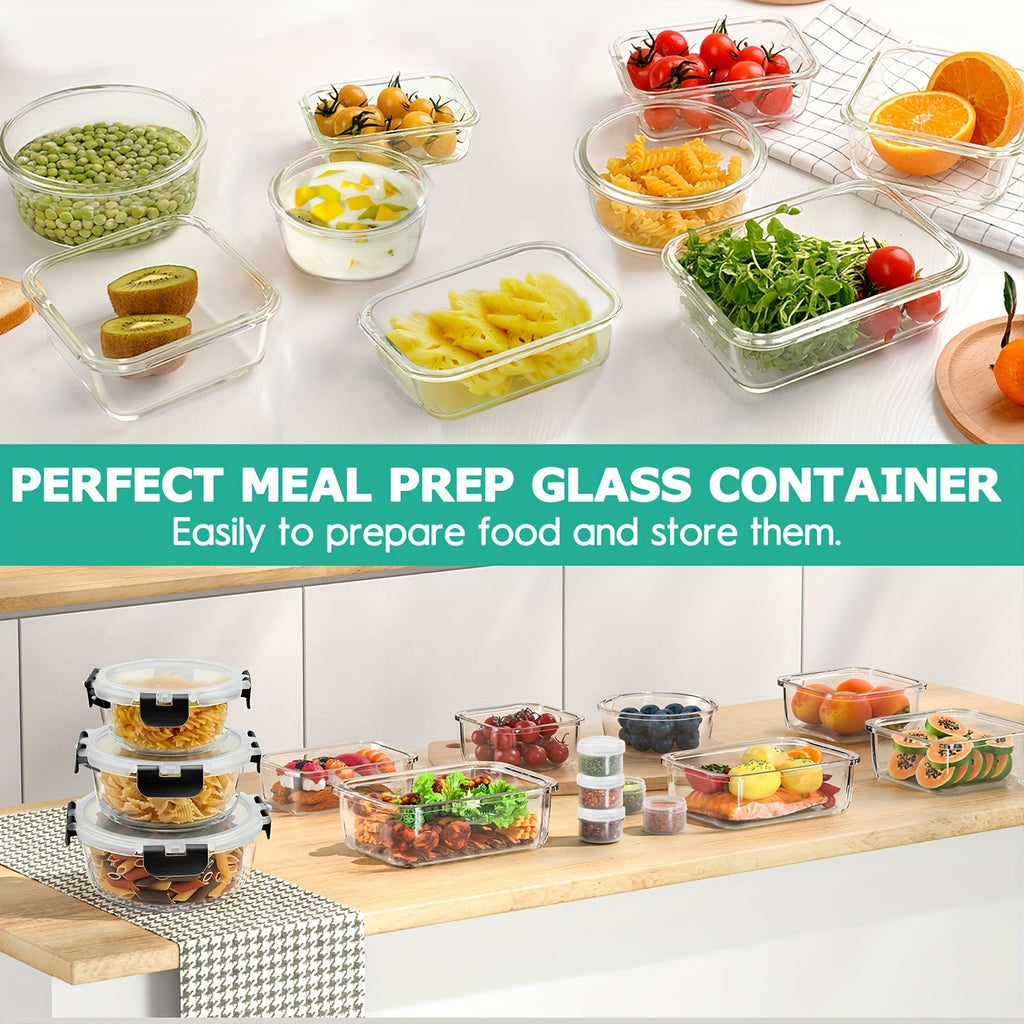A 34pcs Collection of Glass Food Storage Containers Complete with Lids, Featuring Airtight Meal Prep Options (17 Containers And 17 Lids), Designed to Be Leak-Proof, Bpa-Free, And Safe for Use in The Microwave, Oven, Freezer, And Dishwasher