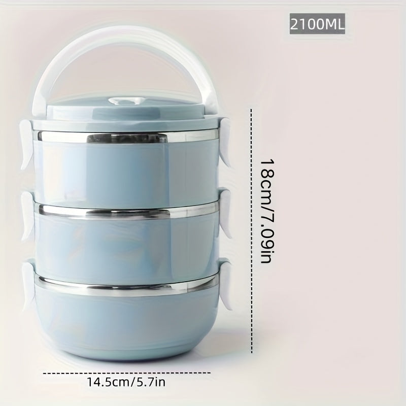 1 stainless steel lunch box set - 2\u002F 3-layer thermally insulated bento box with lid, hand washing, cylindrical, manual operation, storage container for office, school, camping, picnic kitchen