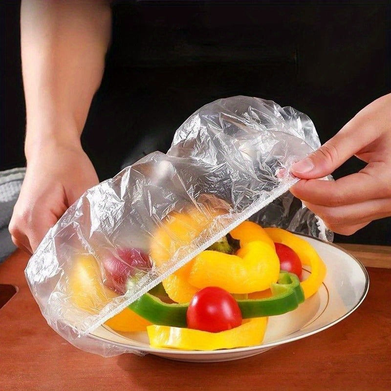 500pcs Reusable Thickened Elastic Food Grade Plastic Wrap - Tight Household Fresh Keeper, Transparent Stretchable Plastic Dish Sealing Cover for Kitchen and Restaurant