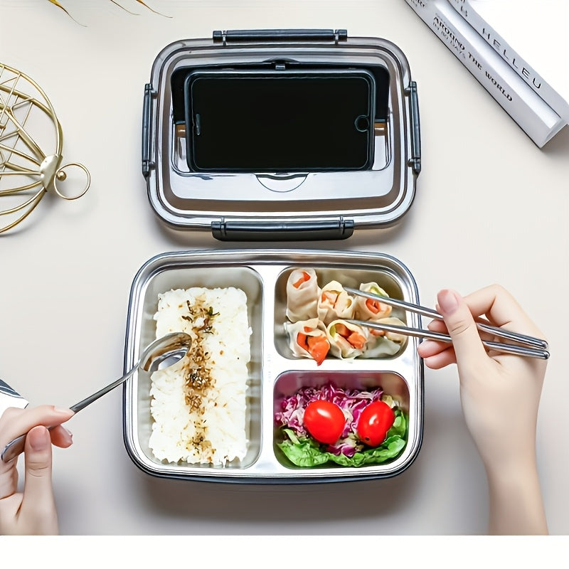 Stainless Steel Lunch Storage Container with Three Sections, Complete with Utensils And a Leak-Proof Design, Perfect for Adults on The Go, Whether at Work Or Traveling. A Great Durable Gift Option for Christmas