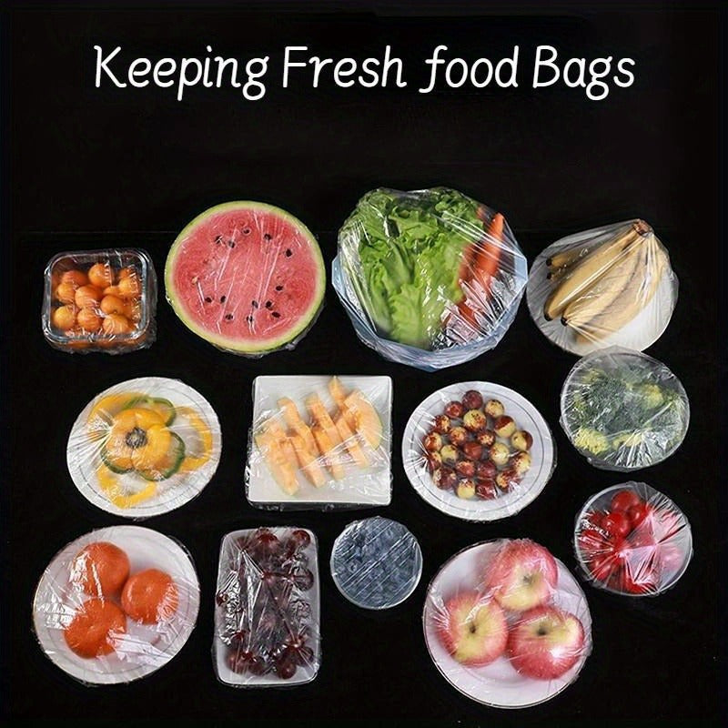 500pcs Reusable Thickened Elastic Food Grade Plastic Wrap - Tight Household Fresh Keeper, Transparent Stretchable Plastic Dish Sealing Cover for Kitchen and Restaurant