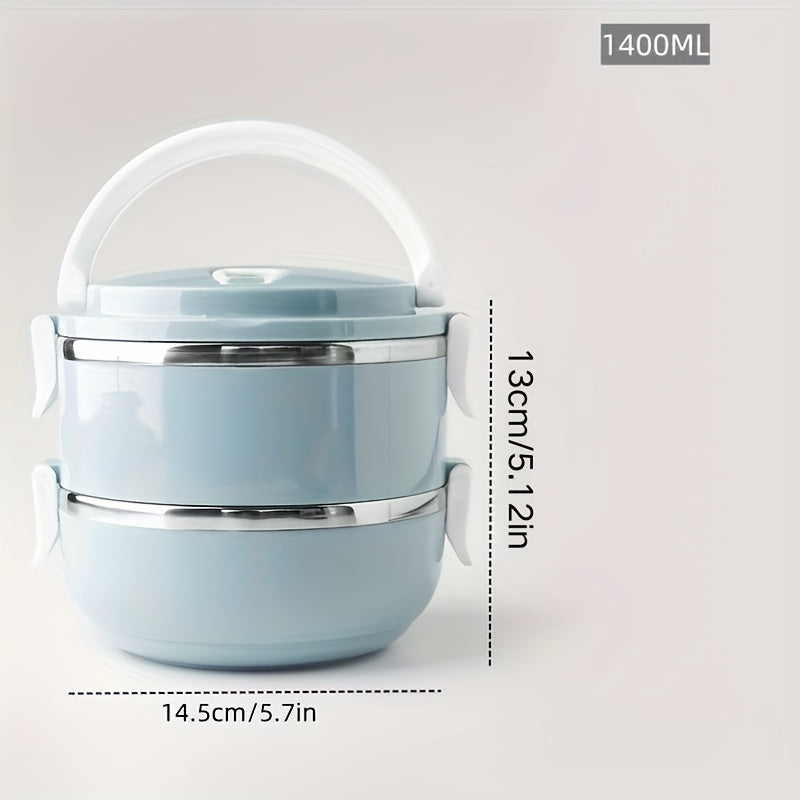 1 stainless steel lunch box set - 2\u002F 3-layer thermally insulated bento box with lid, hand washing, cylindrical, manual operation, storage container for office, school, camping, picnic kitchen